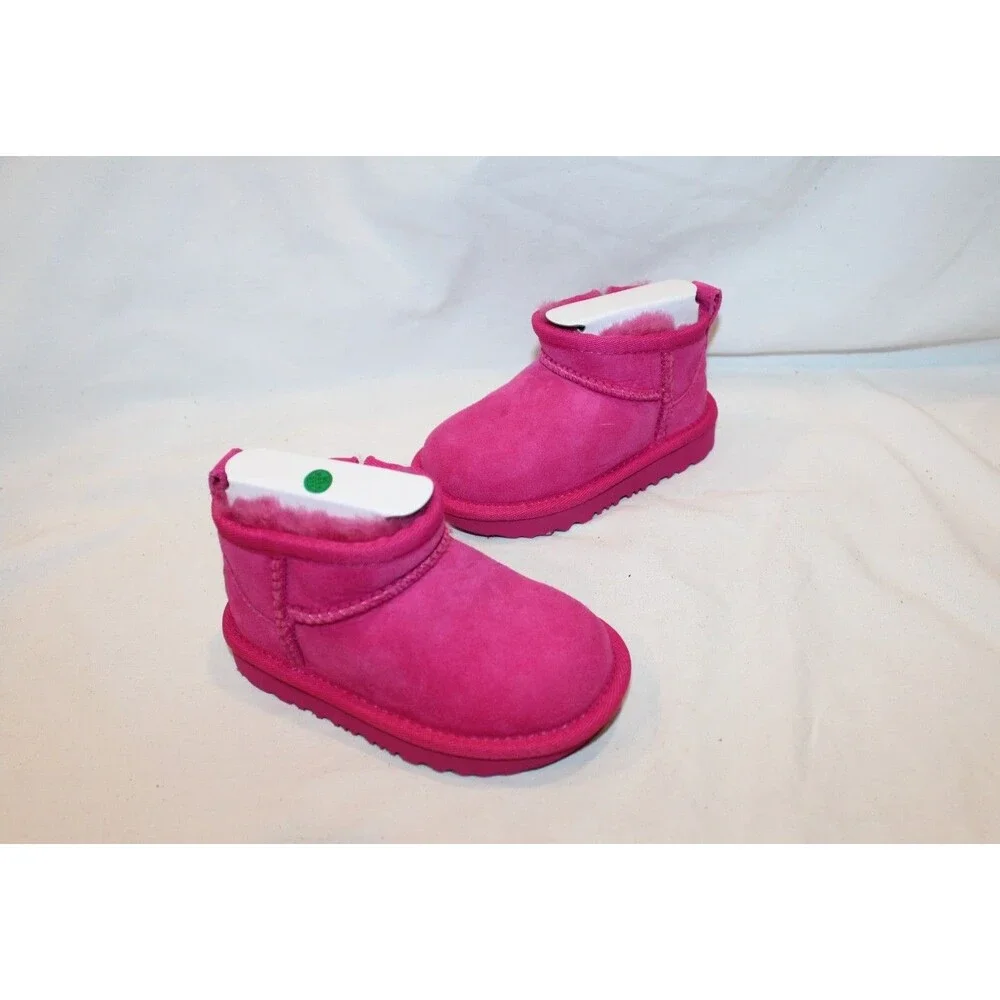 UGG Classic Ultra Mini Zip Suede Shearling Lined Boots Toddler 6 PINK NIB